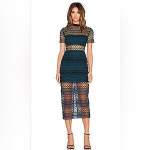 Self-Portrait dress in dark green and black